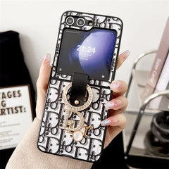 Ring Buckle Rhinestone Letter Flip Case