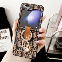 Ring Buckle Rhinestone Letter Flip Case