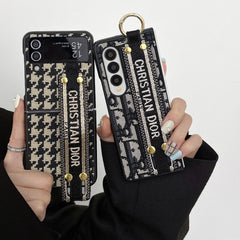 Fashion Canvas Embossed Wristband Flip Case