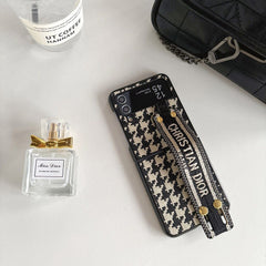Fashion Canvas Embossed Wristband Flip Case