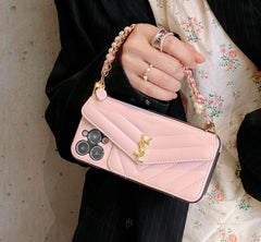 Leather Pearl Hand Strap Card Holder Case