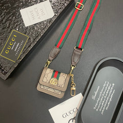 Retro Embossed Earphone Case With Lanyard