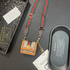 Retro Embossed Earphone Case With Lanyard