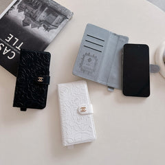 Camellia Wrist Strap Magnetic Leather Card Case